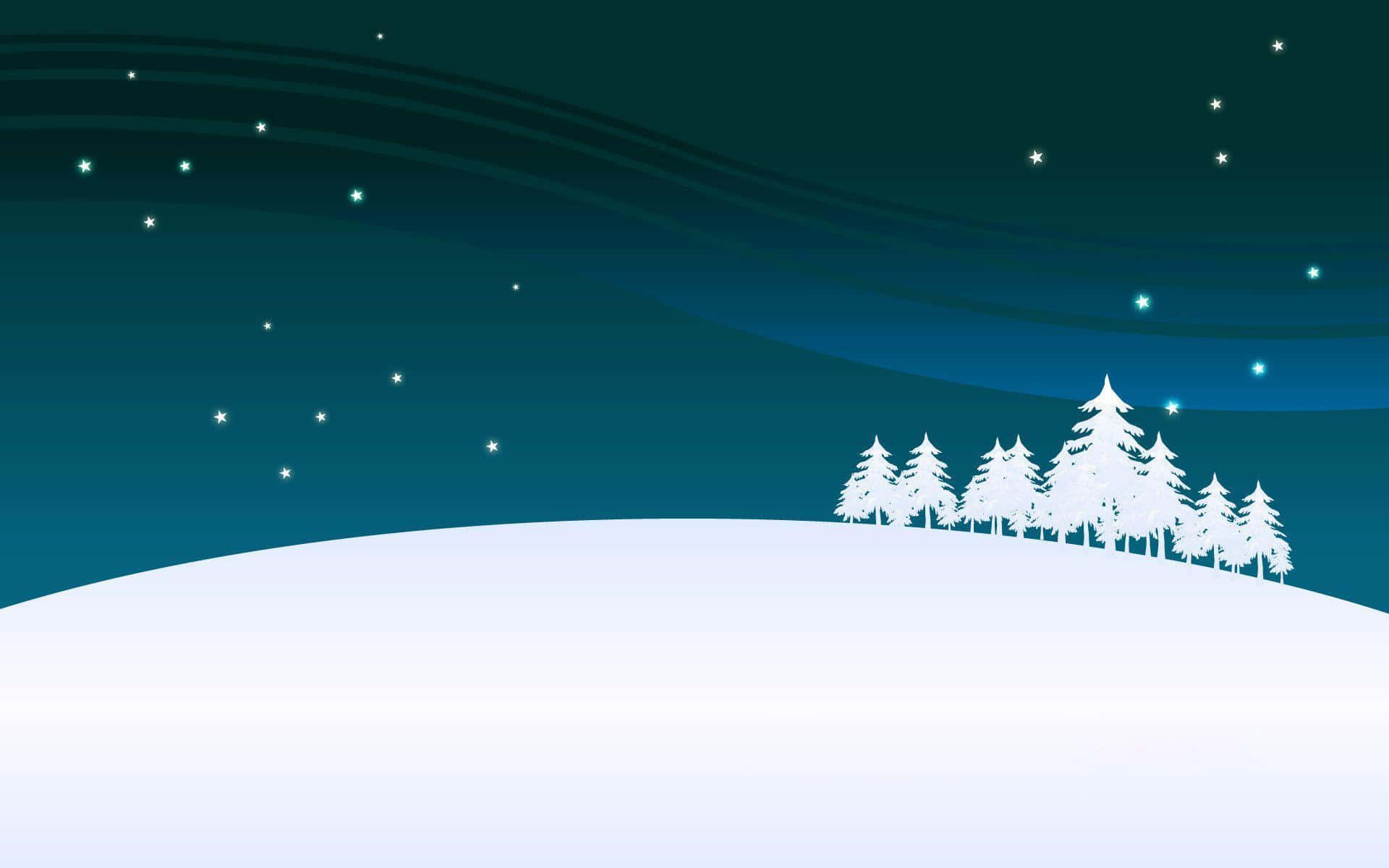 Winter Holiday Desktop With Pine Trees And Snowflakes Wallpaper