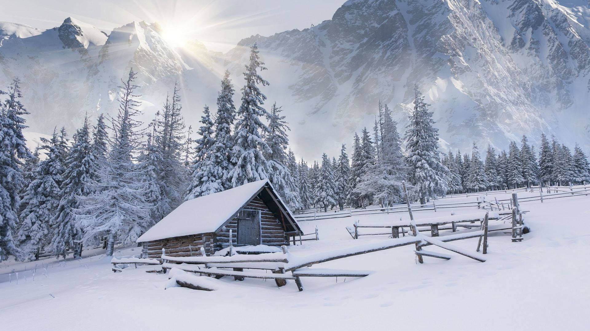 Serenity Amidst the Snow: An Enchanting Winter Retreat Wallpaper