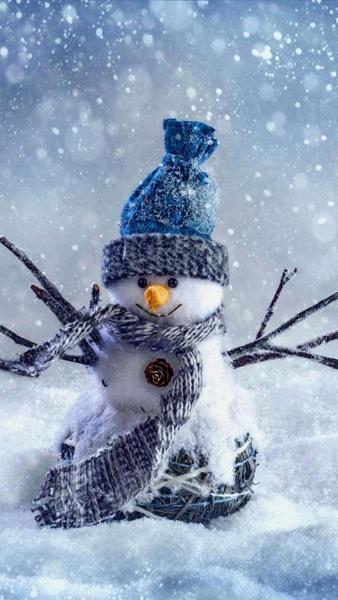 Winter Joy Snowman In Snowfall.jpg Wallpaper