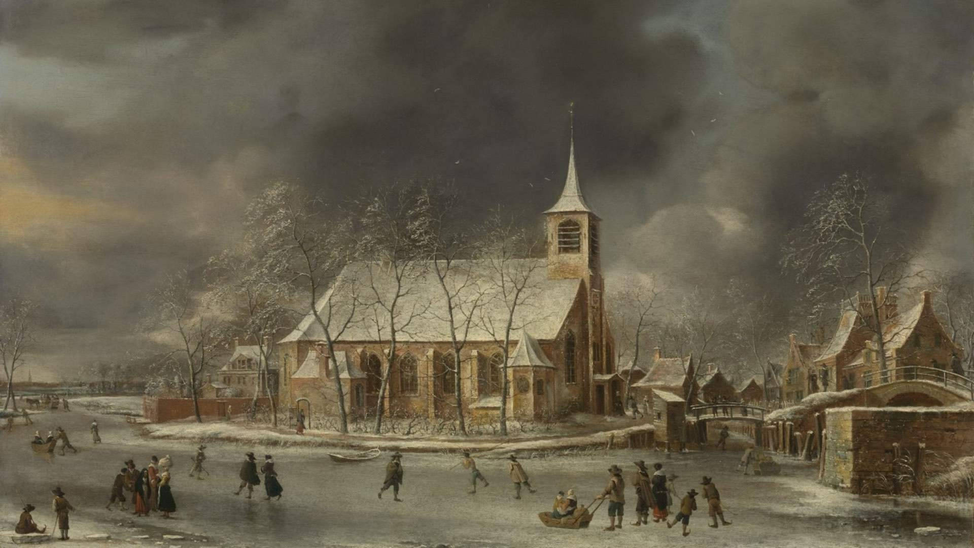 Vinter Landskab Rembrandt Maleri Wallpaper