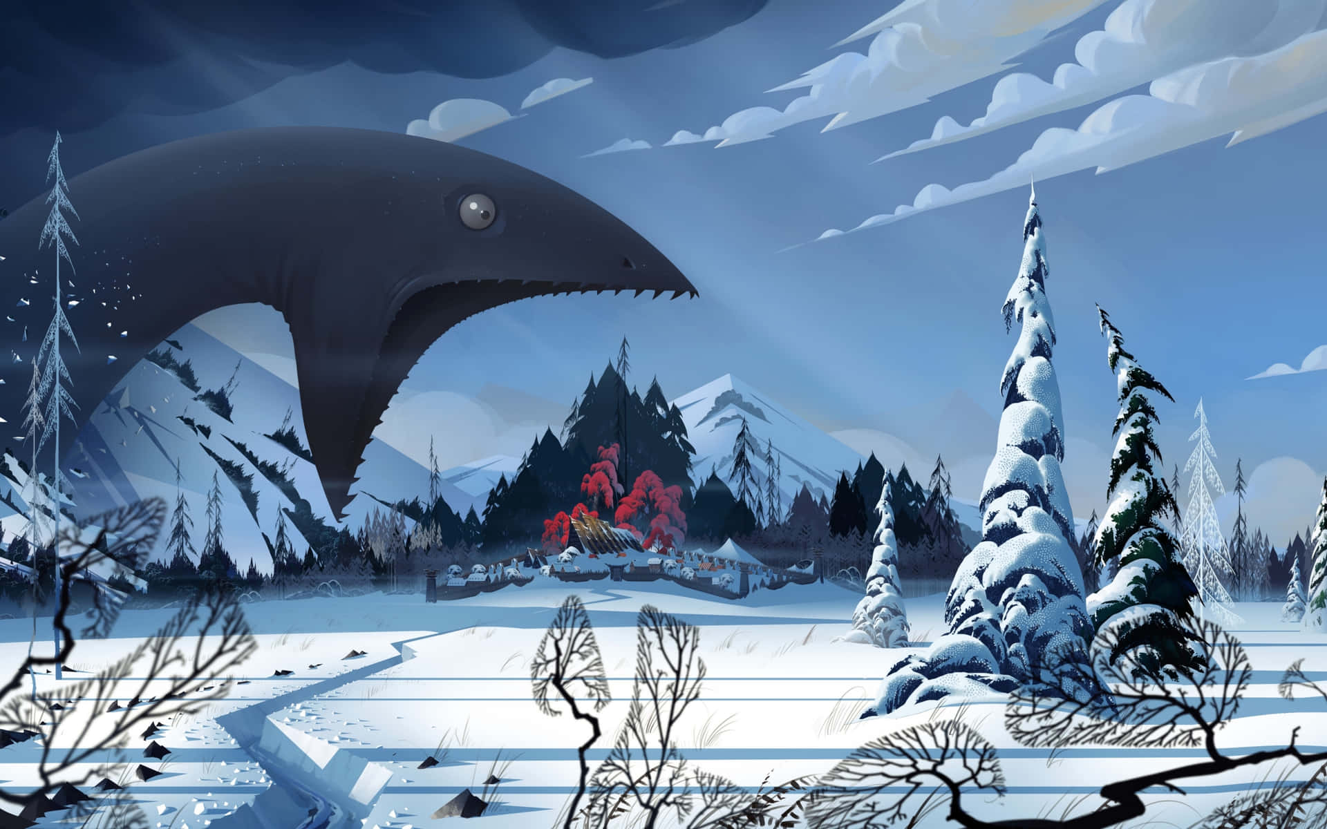 Winter Landscapewith Fantasy Creature Wallpaper