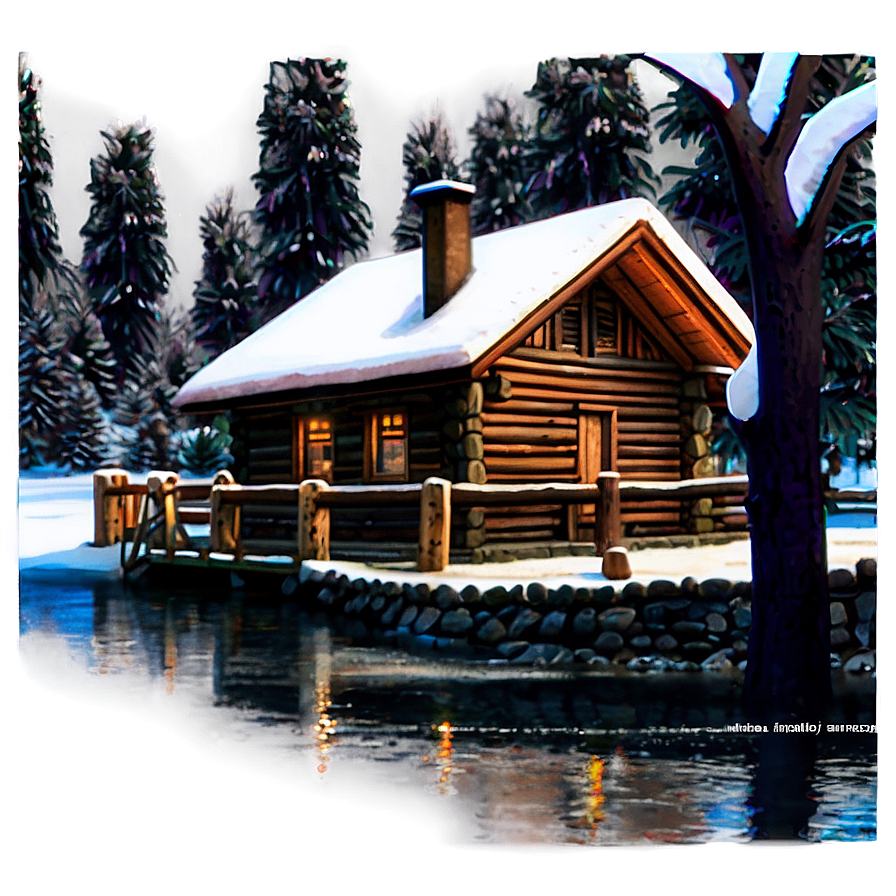 Winter Log Cabin Scene Png 06122024 PNG