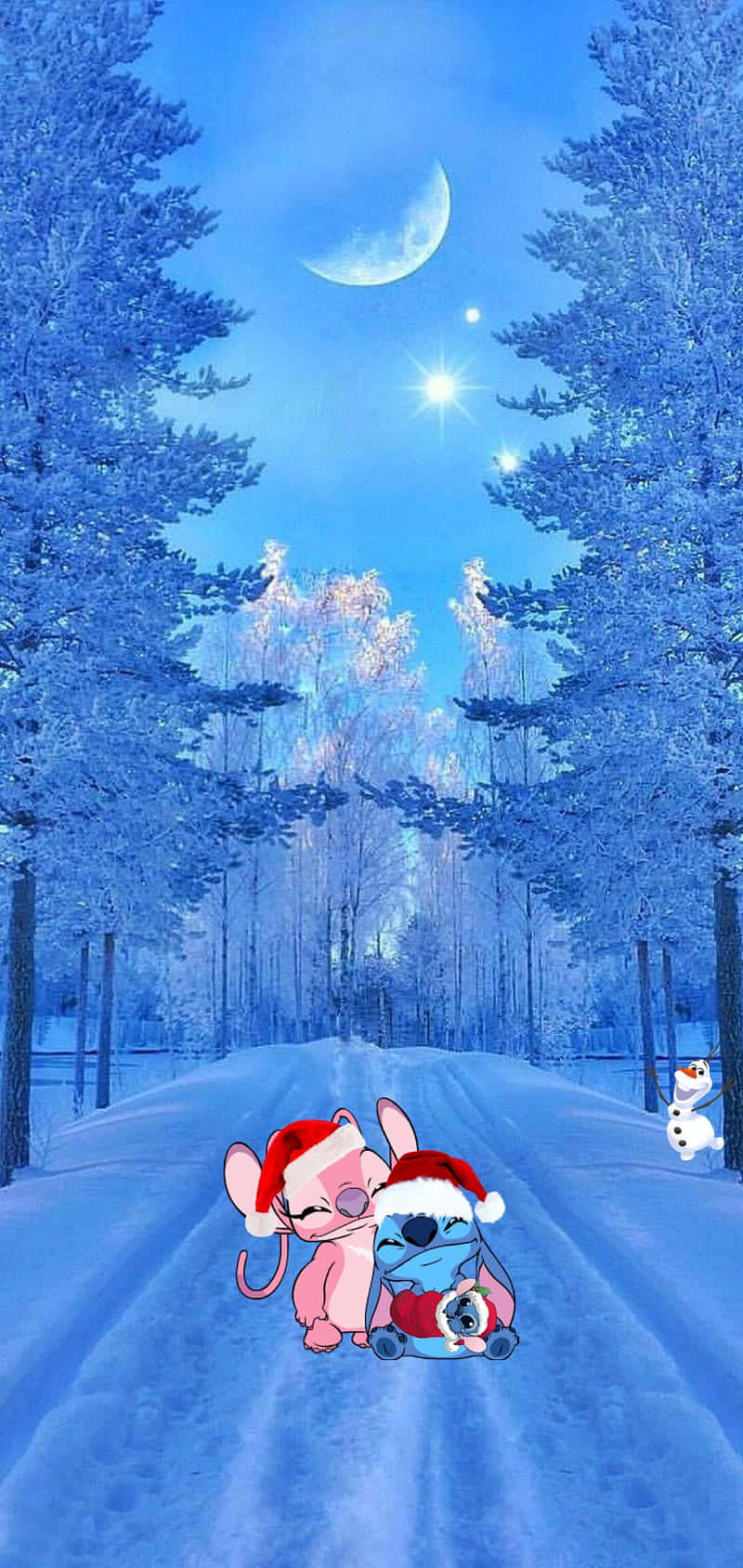 Winter Moonlight Stitchand Angel Wallpaper