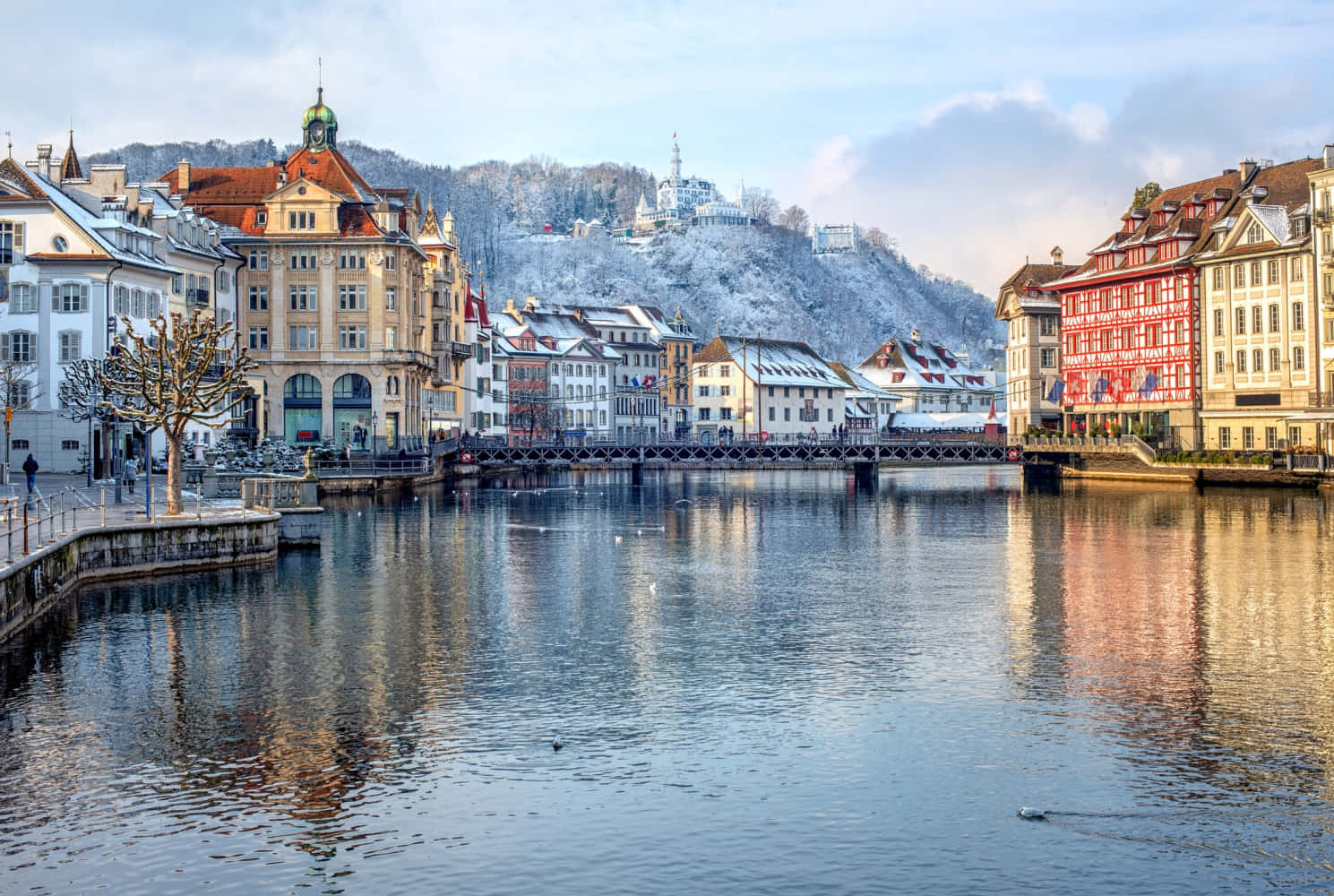Winter Morning Lucerne Switzerland Wallpaper