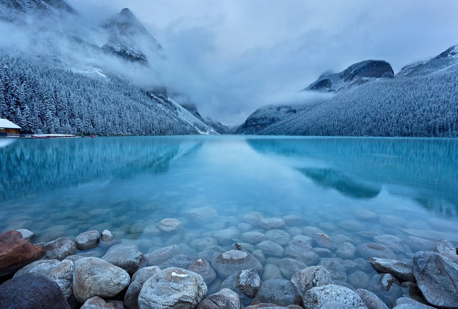 Winter_ Mountain_ Lake_ Serenity.jpg Wallpaper