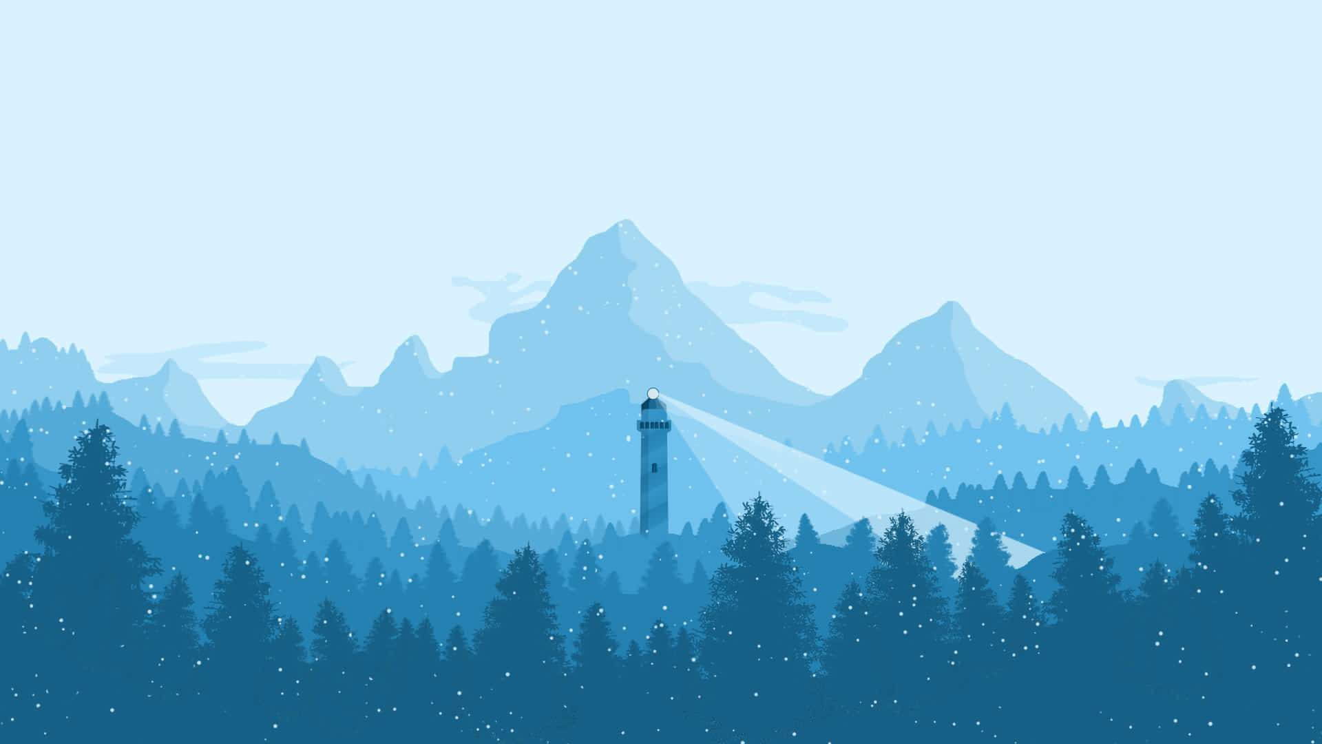 Winter Mountain Lighthouse Illustration Wallpaper