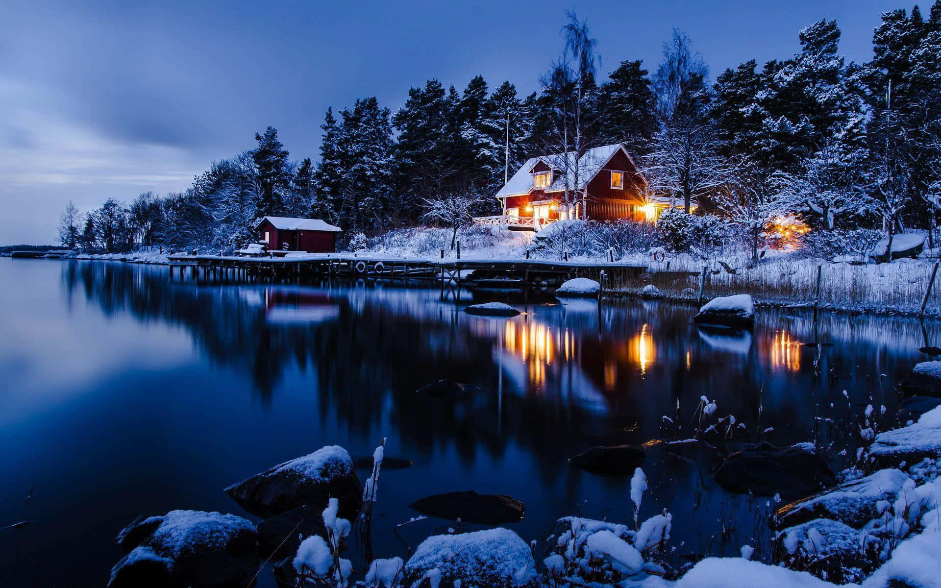 Feel the tranquility of a beautiful night during the winter season Wallpaper