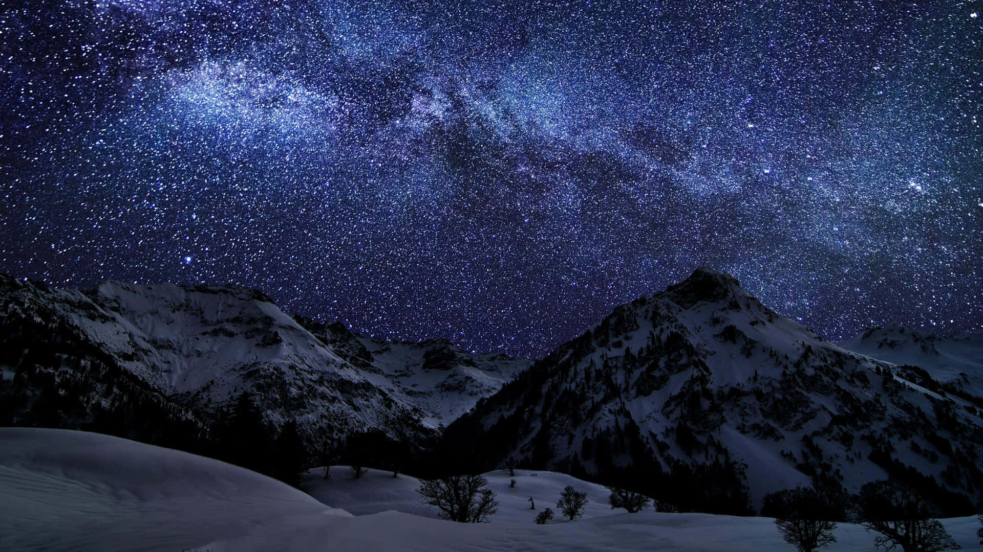 Winter Night Desktop With A Starry Sky Wallpaper