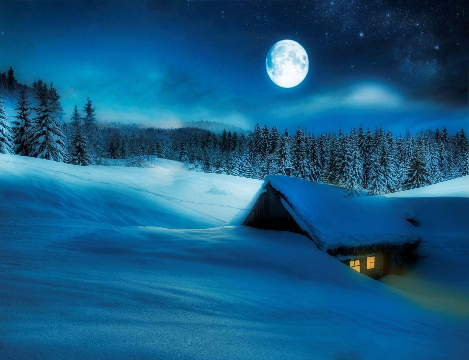 Stare into the beauty of an illuminated winter night Wallpaper