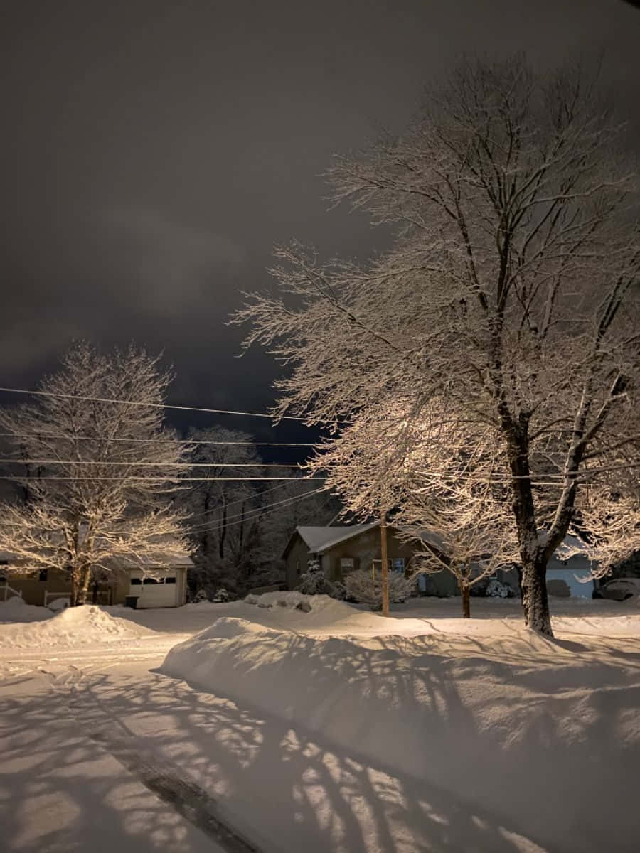 Suburbia Enneigée Nocturne D'hiver Fond d'écran