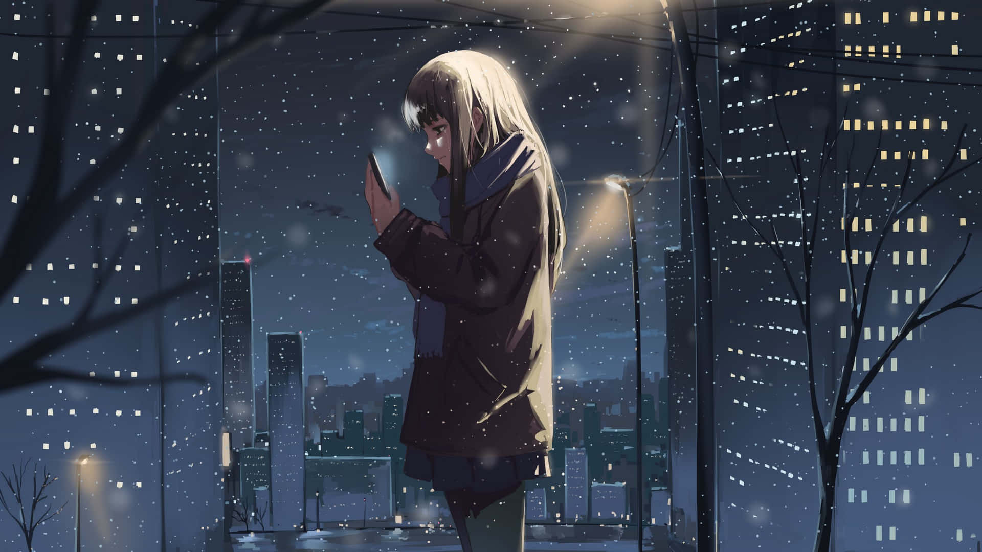 Winter Night Solitude Anime Art2560x1440 Wallpaper