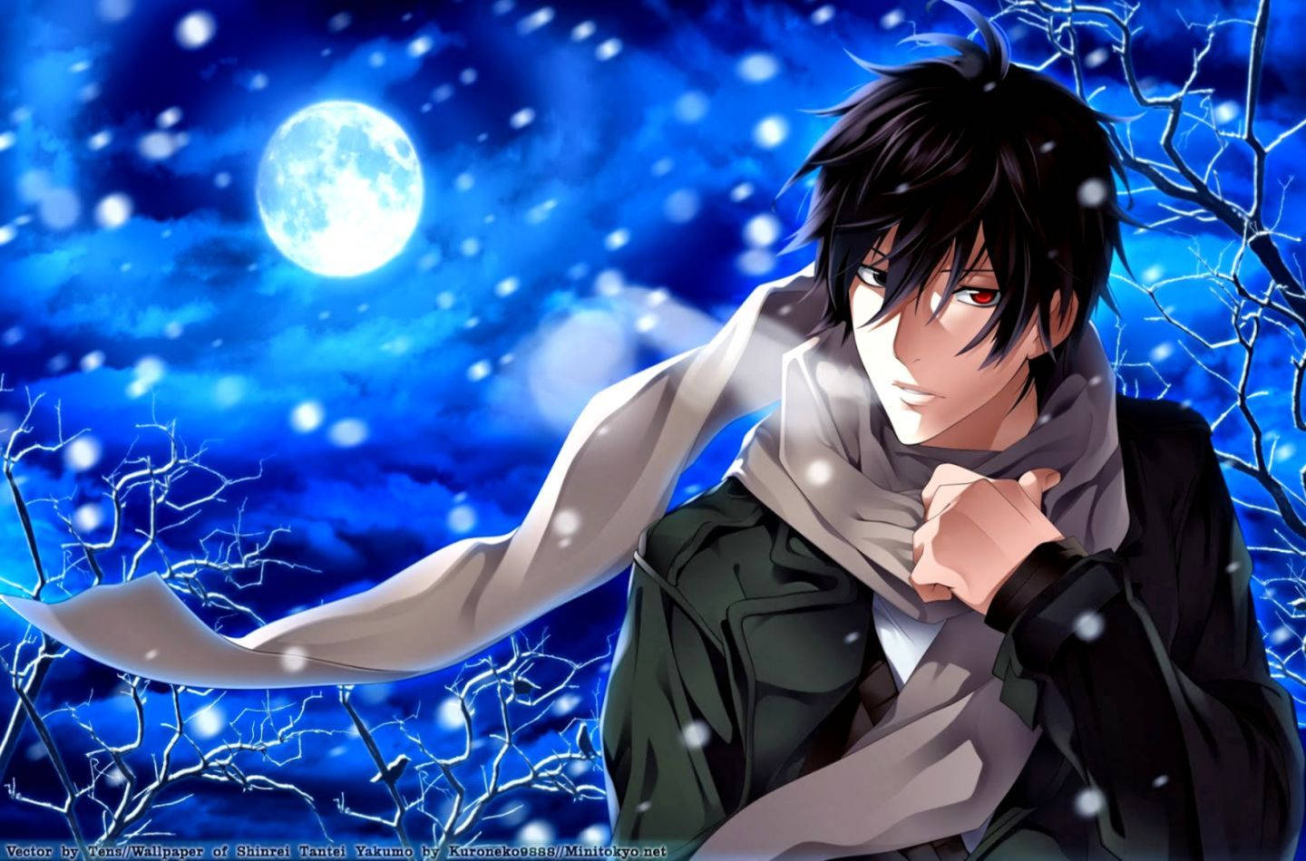 A lonely winter night in the snow, with a melancholy Anime Boy Wallpaper