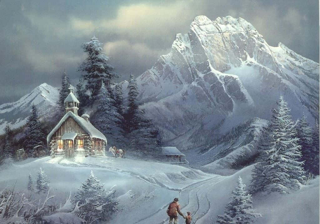 Serene Winter Landscape Painting Wallpaper