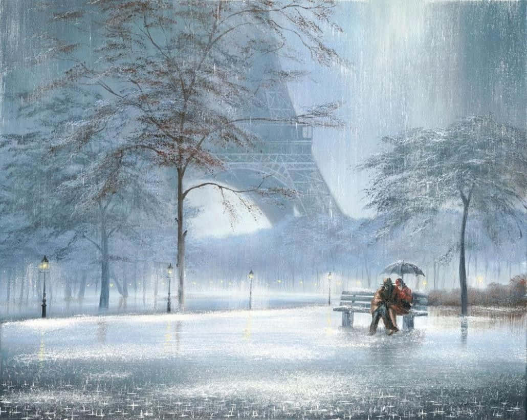Serene Winter Wonderland Painting Wallpaper