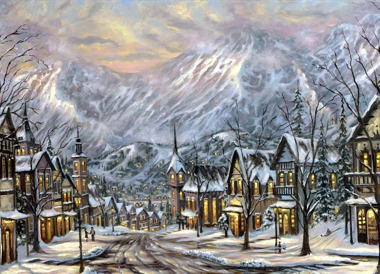 Enchanting Winter Landscape Painting Wallpaper