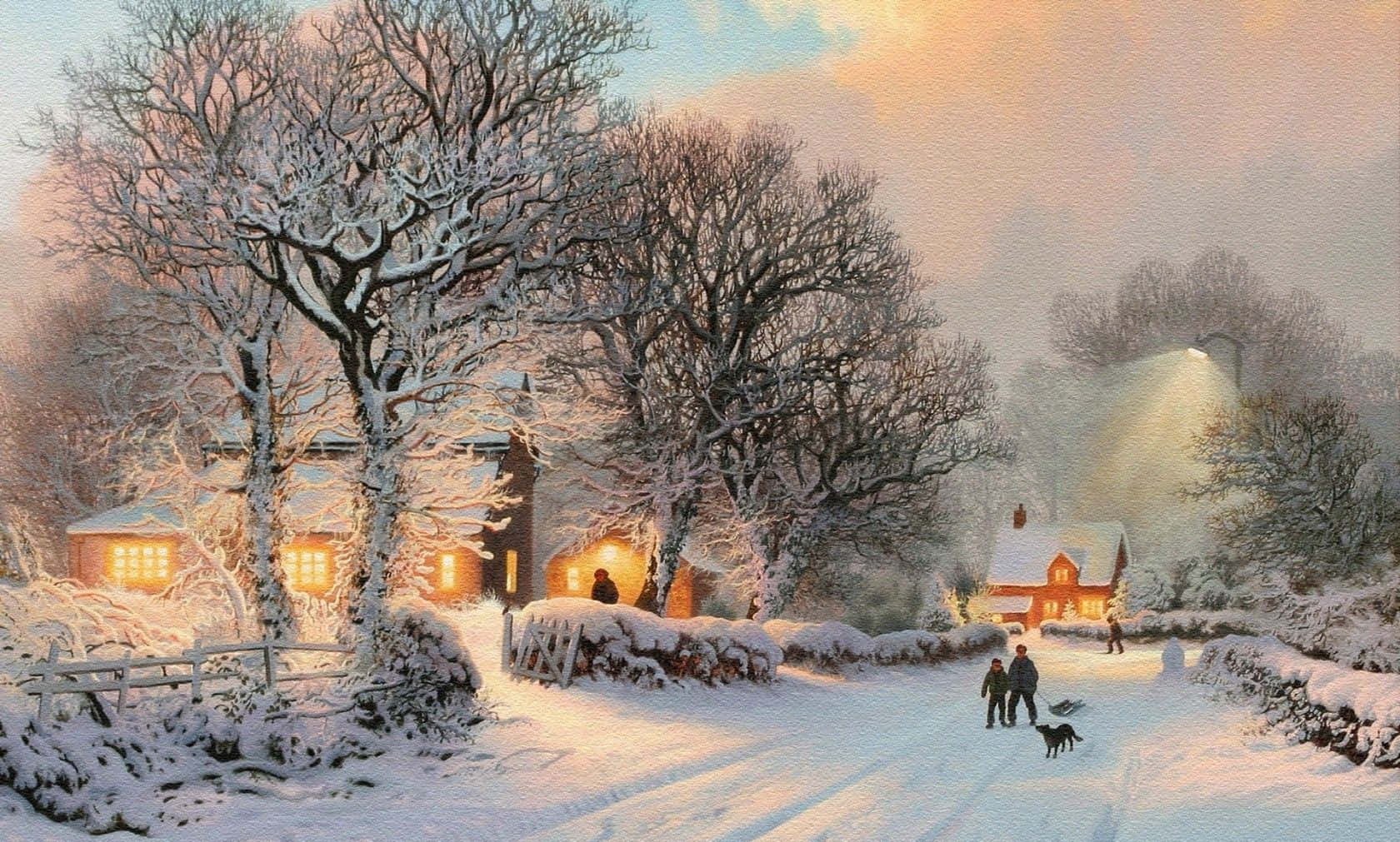 Beautiful Winter Landscape Painting Wallpaper