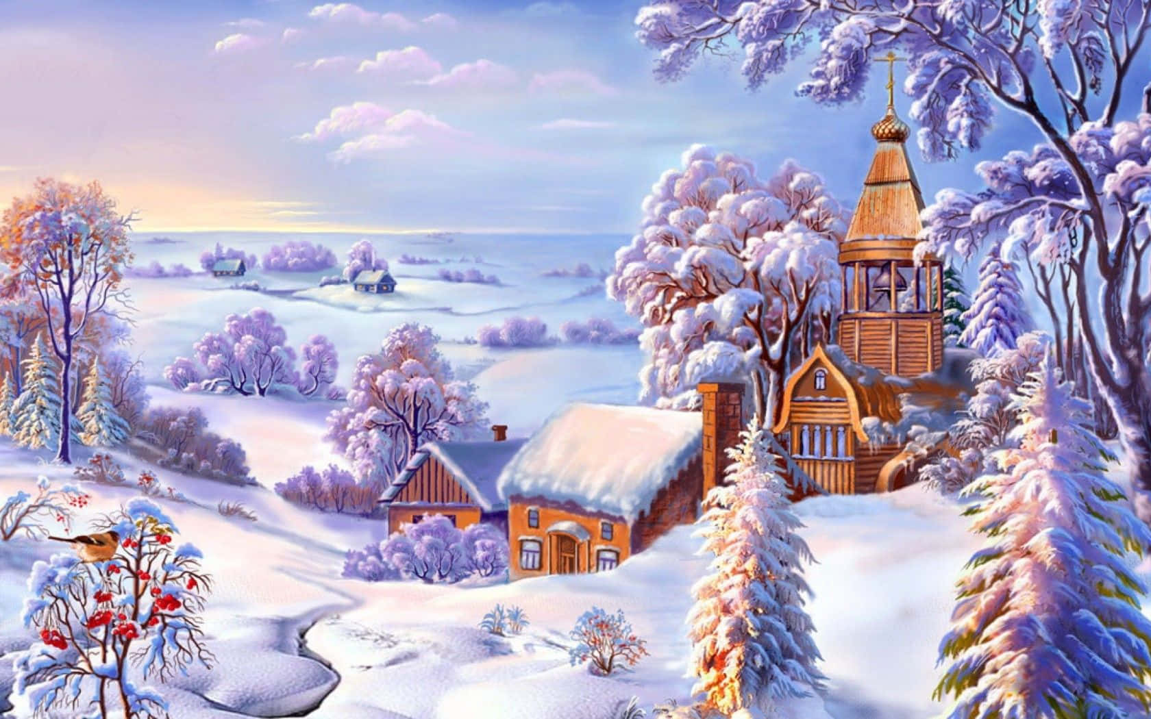 Winter Wonderland Painting Wallpaper