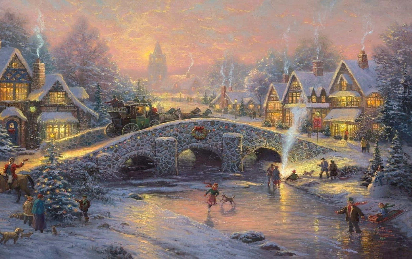 Snowy Winter Wonderland Painting Wallpaper