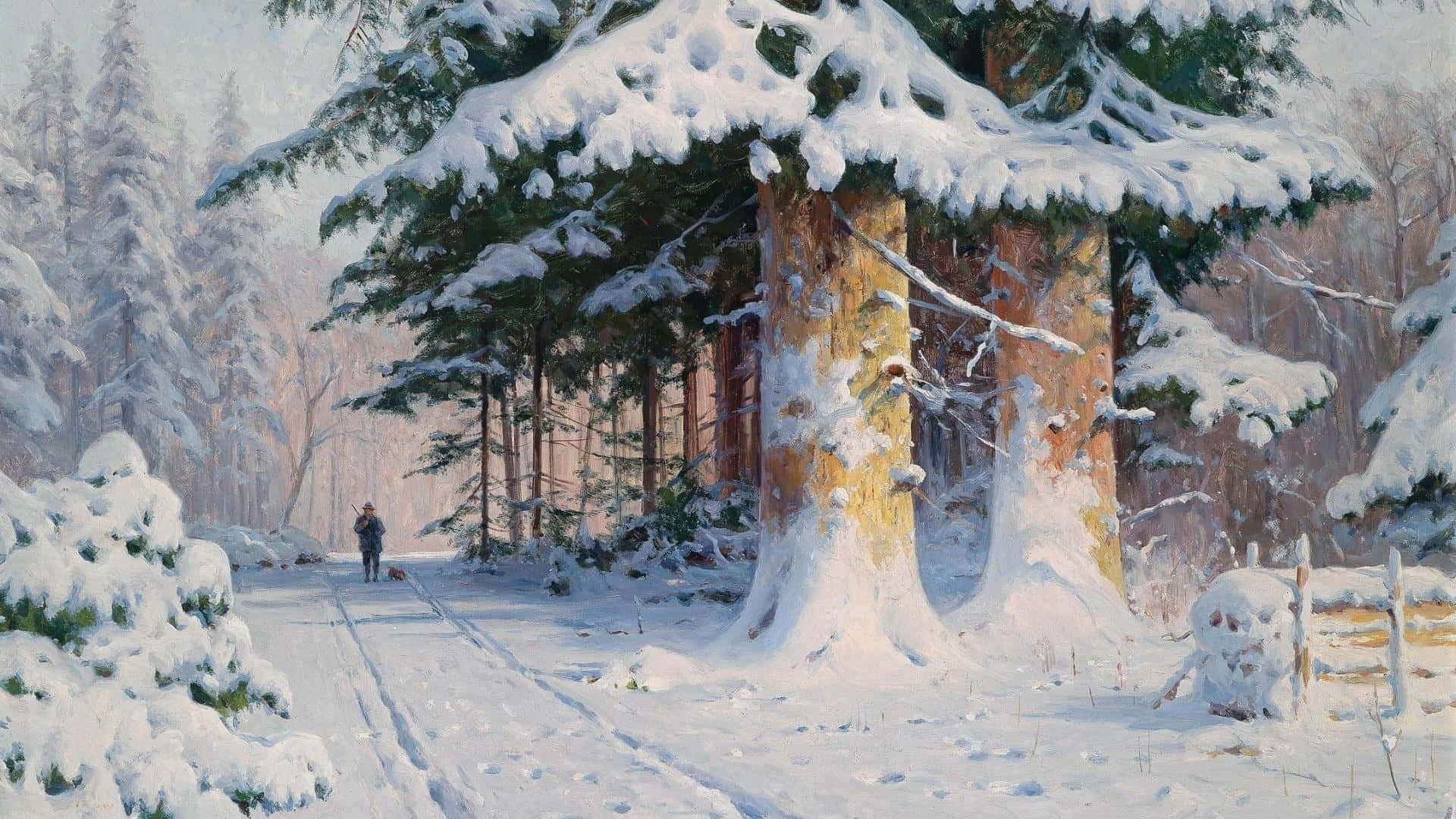 Stunning Winter Wonderland Painting Wallpaper