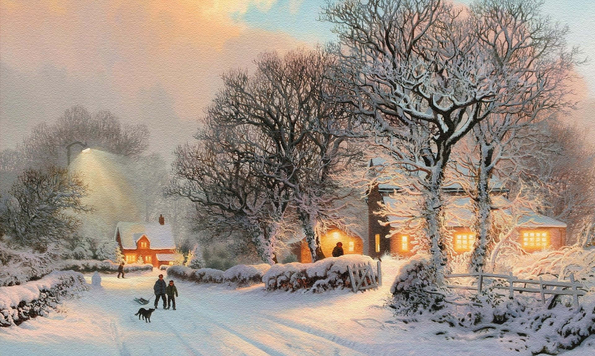 Enchanting Winter Wonderland Painting Wallpaper