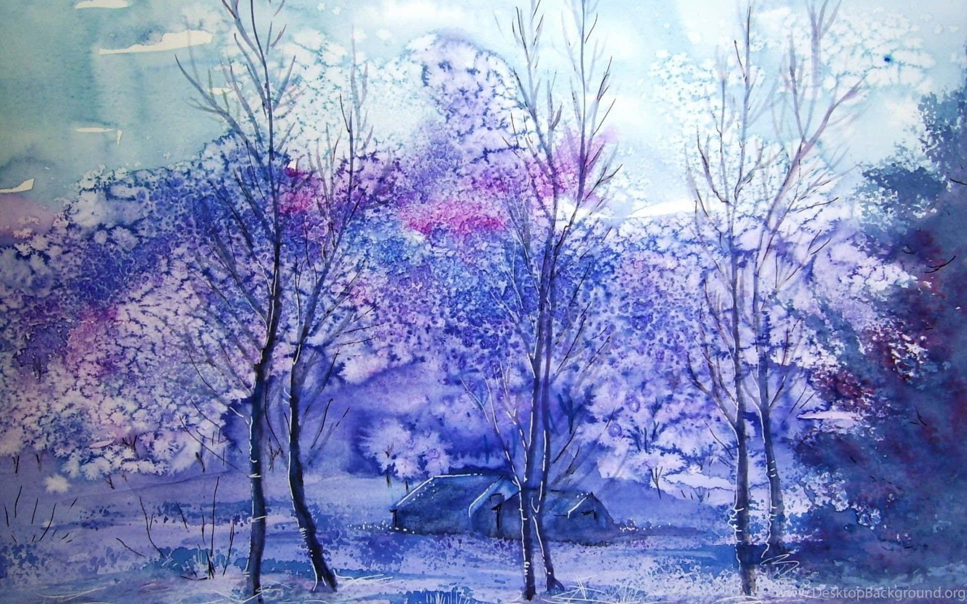 Tranquil Winter Landscape Painting Wallpaper
