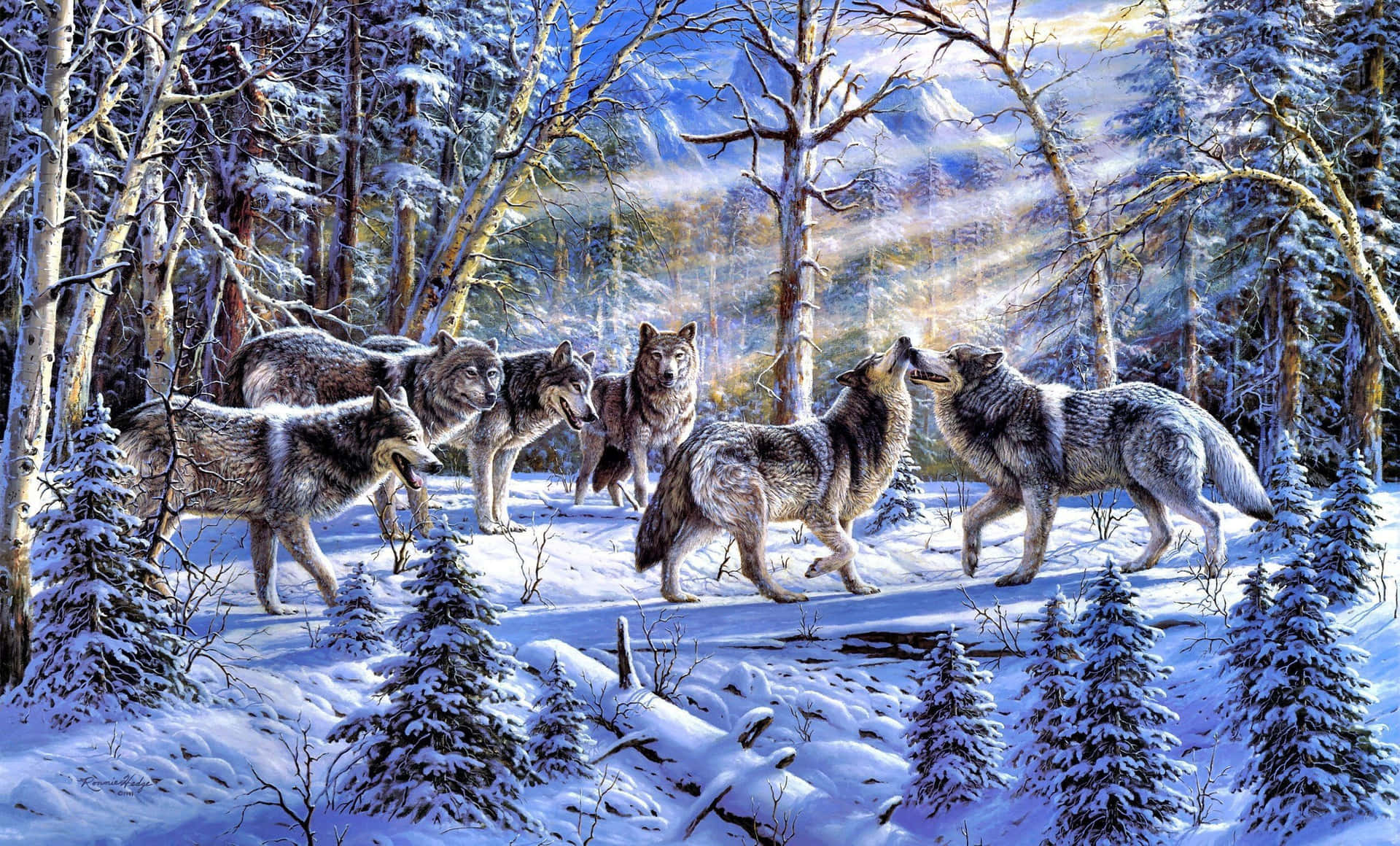Enchanting Winter Landscape Painting Wallpaper
