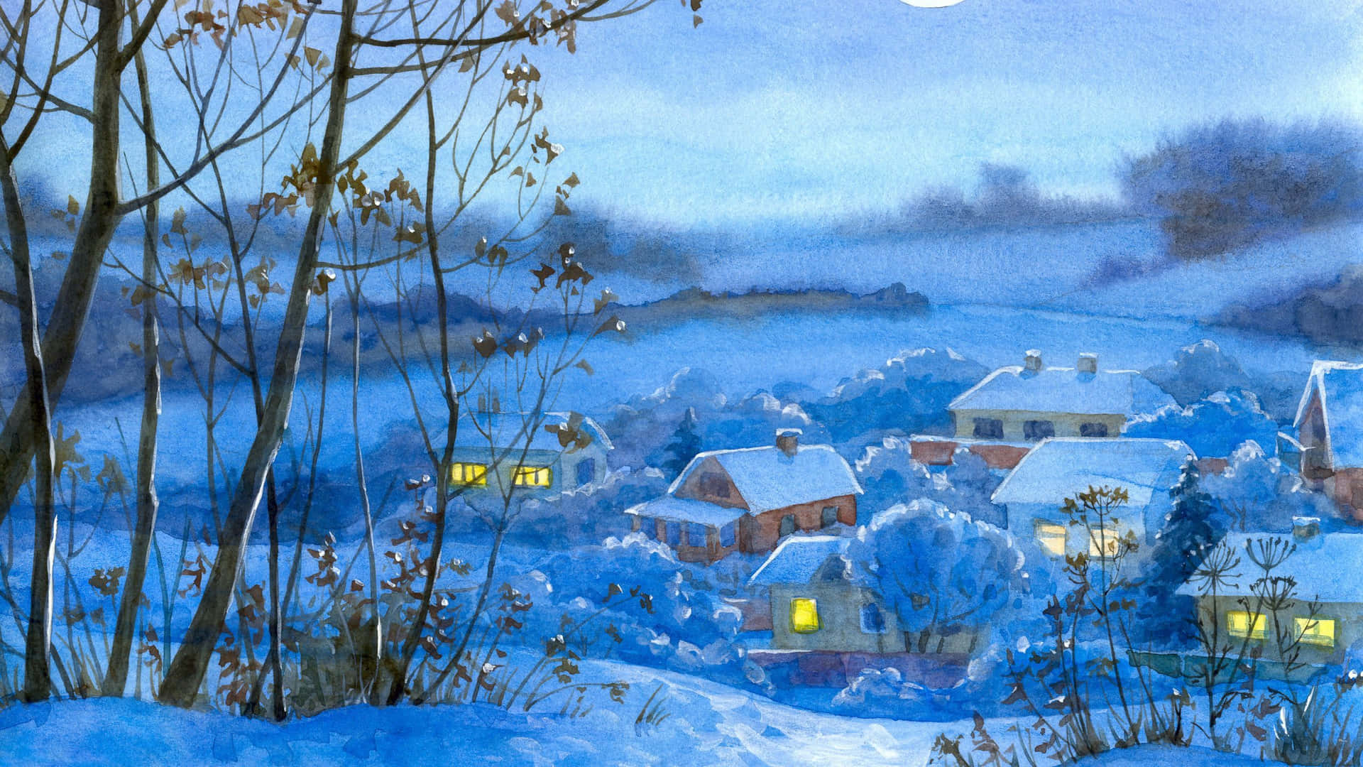 Enchanting Winter Wonderland Painting Wallpaper