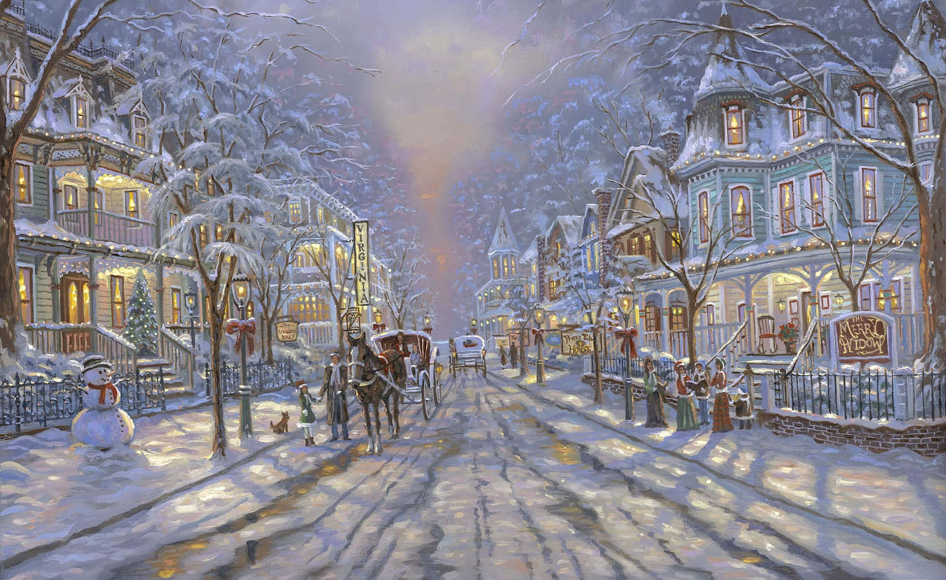 Snowy Winter Landscape Painting Wallpaper