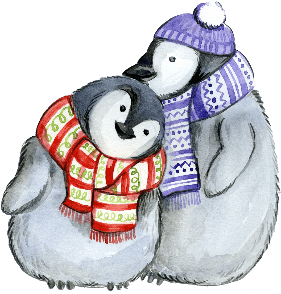 Winter Penguin Friends Watercolor PNG