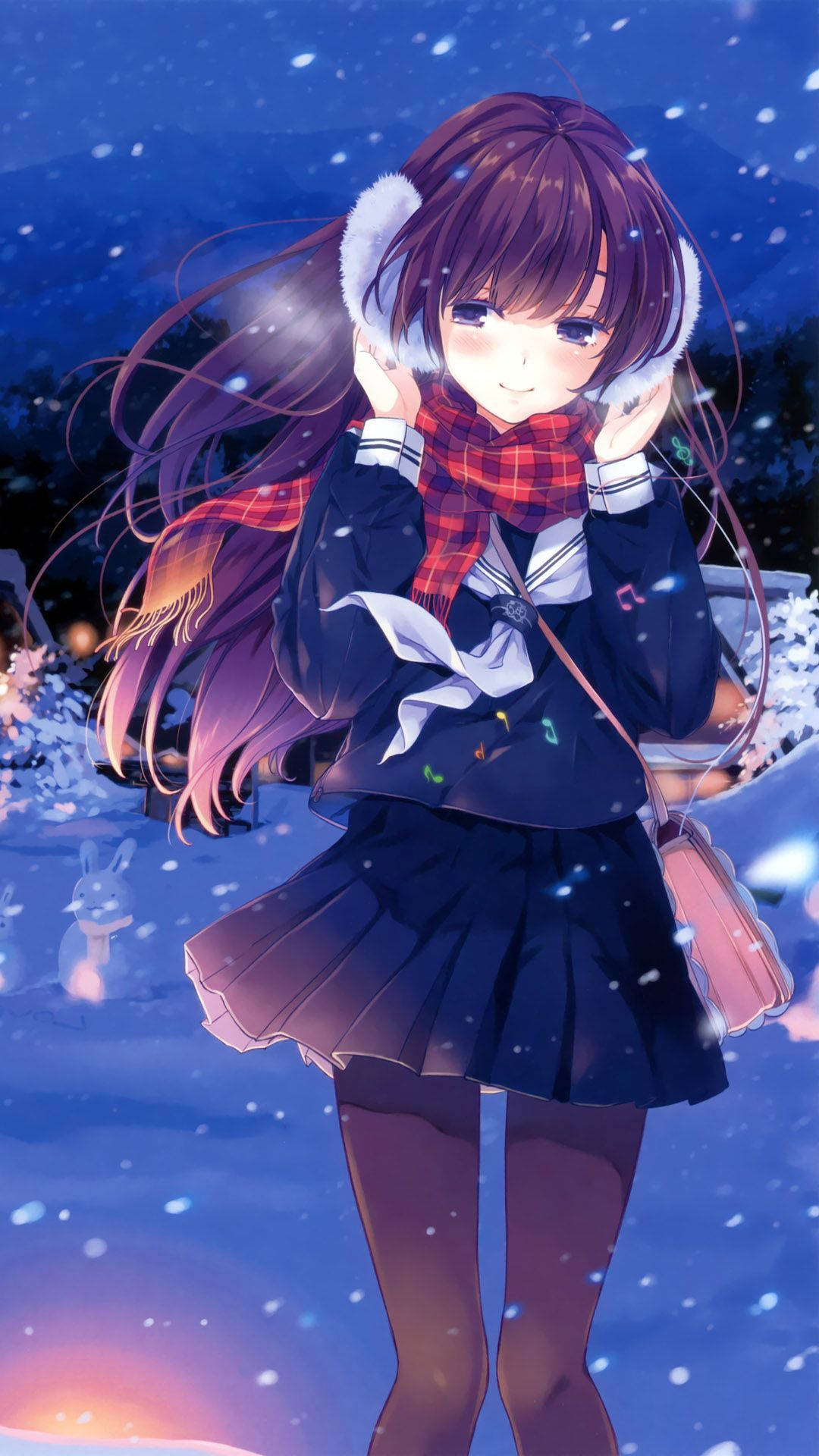 Winter Phone Anime Girl Earmuffs Wallpaper