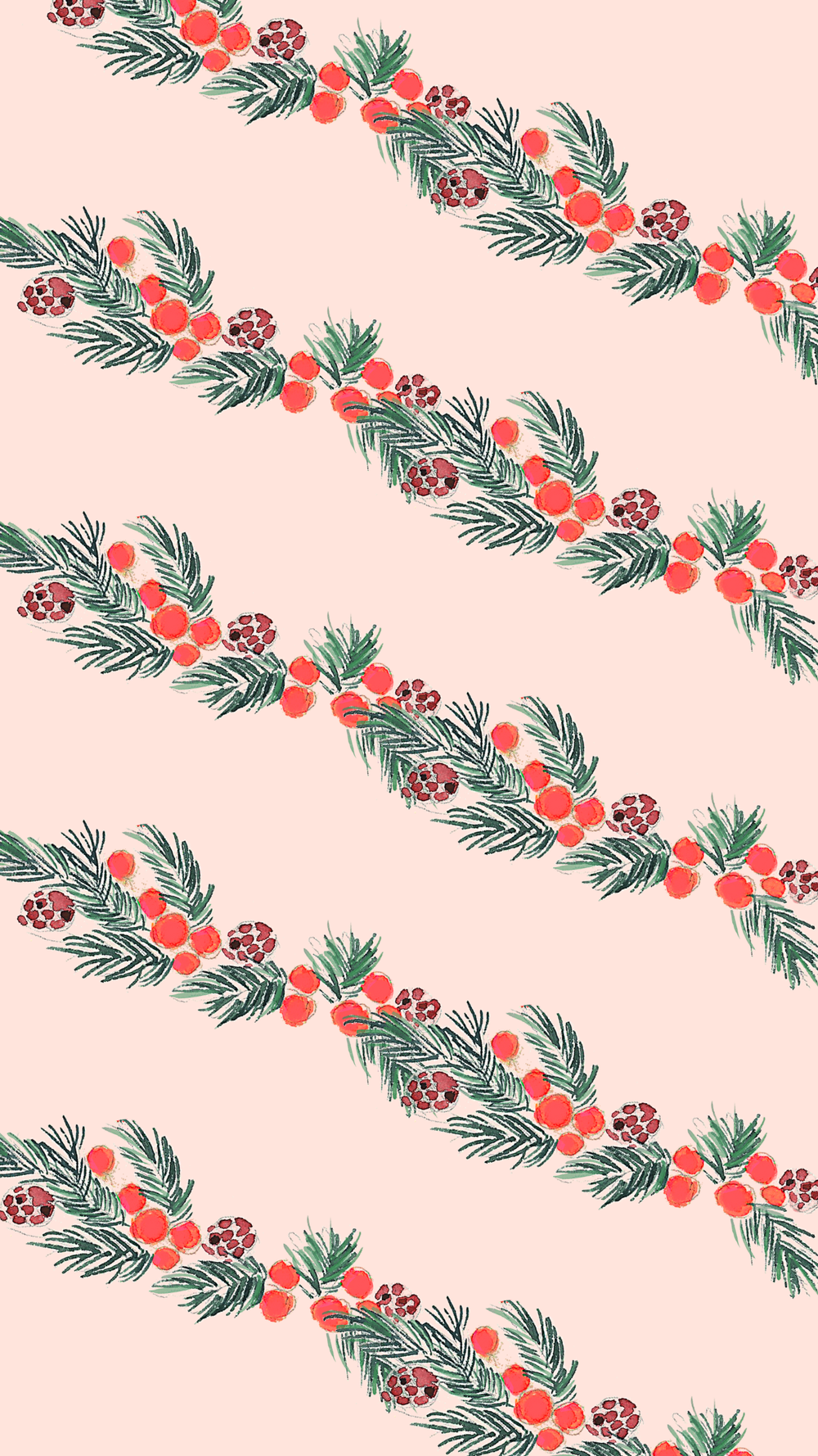 A Christmas Pattern With Red And Green Leaves