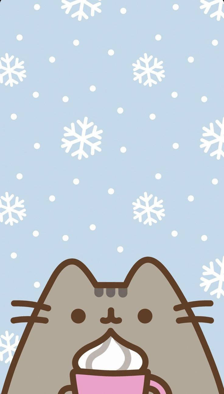 Teléfonode Invierno Con Gato Y Copos De Nieve. Fondo de pantalla