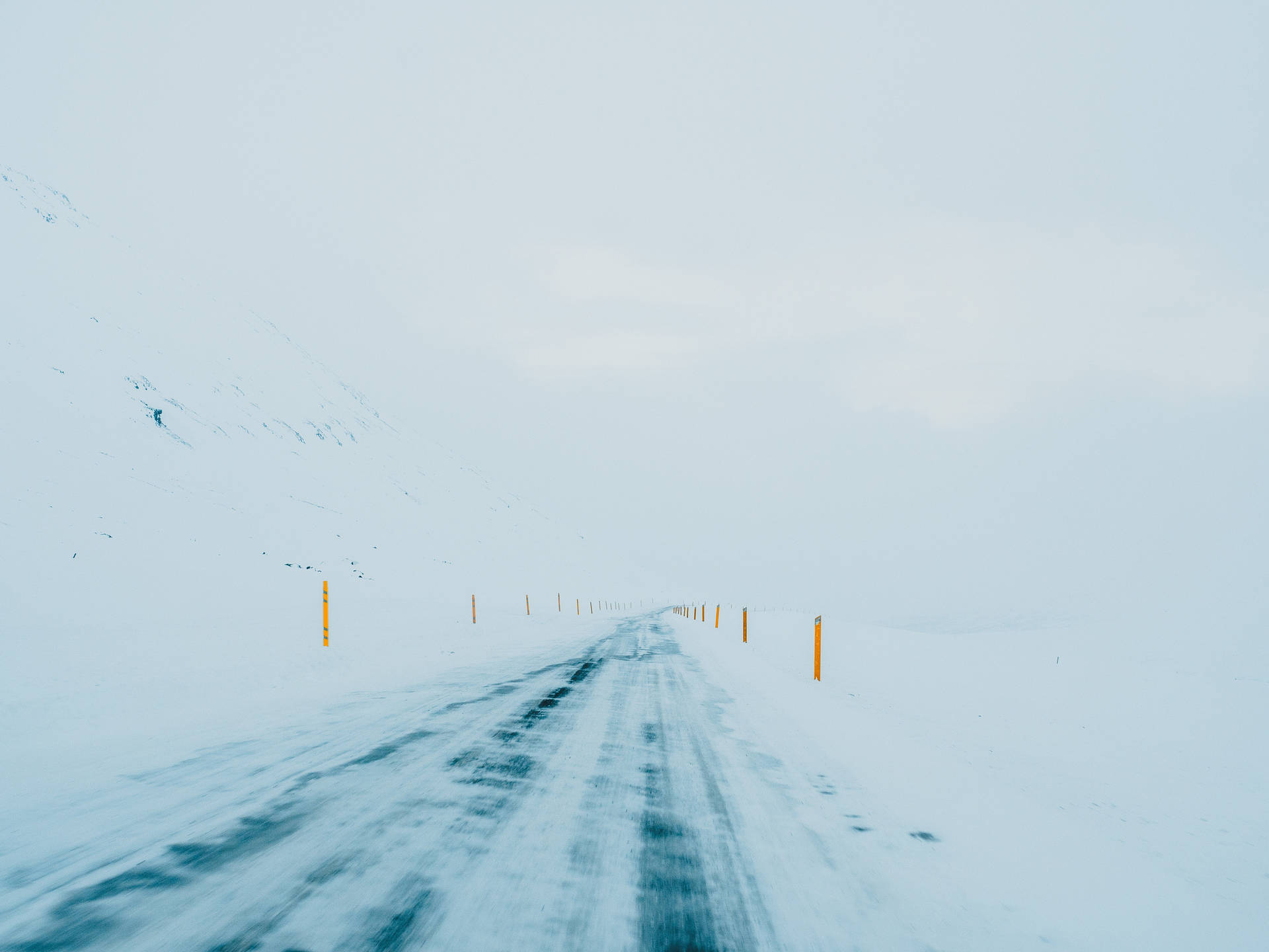 Winter, road, snow, minimalism, white
