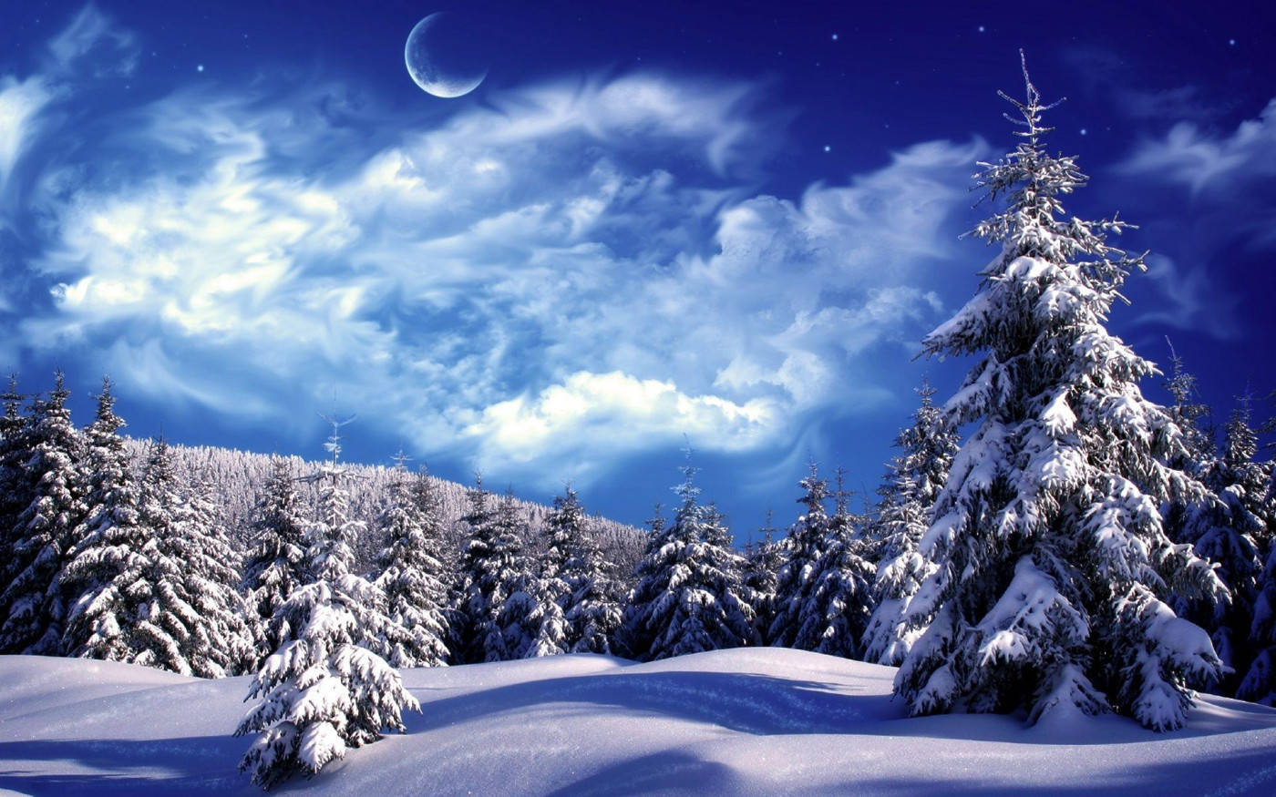 Vinter Scene Skyet Himmel Wallpaper
