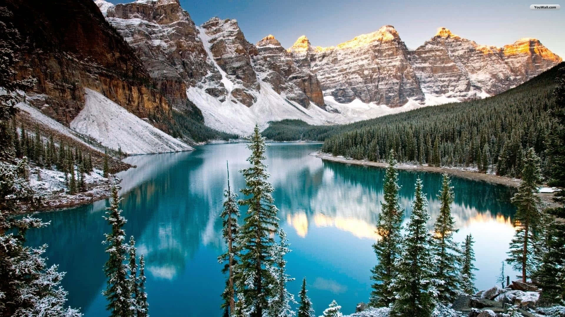 Beautiful Mountain Lake Winter Scenery Desktop Wallpaper