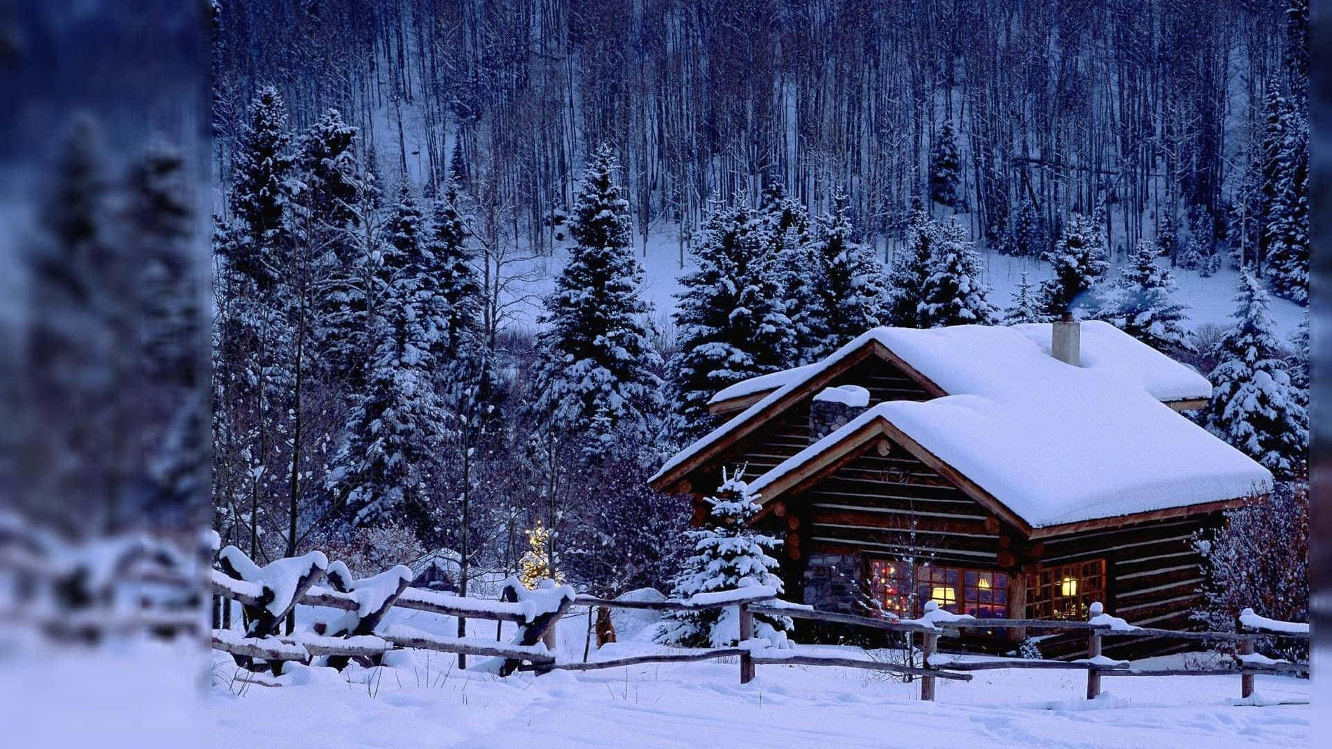 Cabin In Winter Scenery Desktop Wallpaper