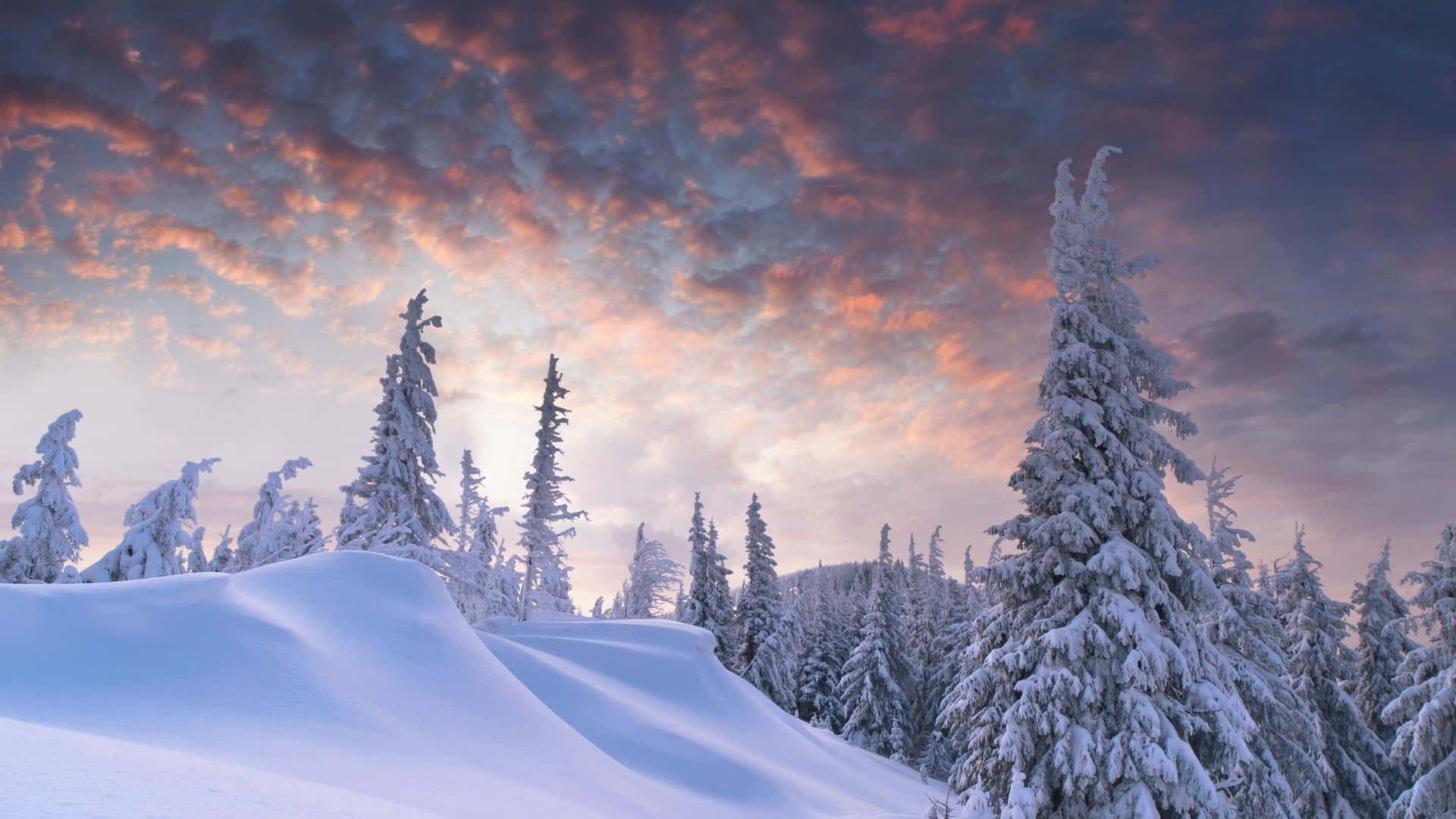 Sunset Clouds Over Winter Scenery Desktop Wallpaper