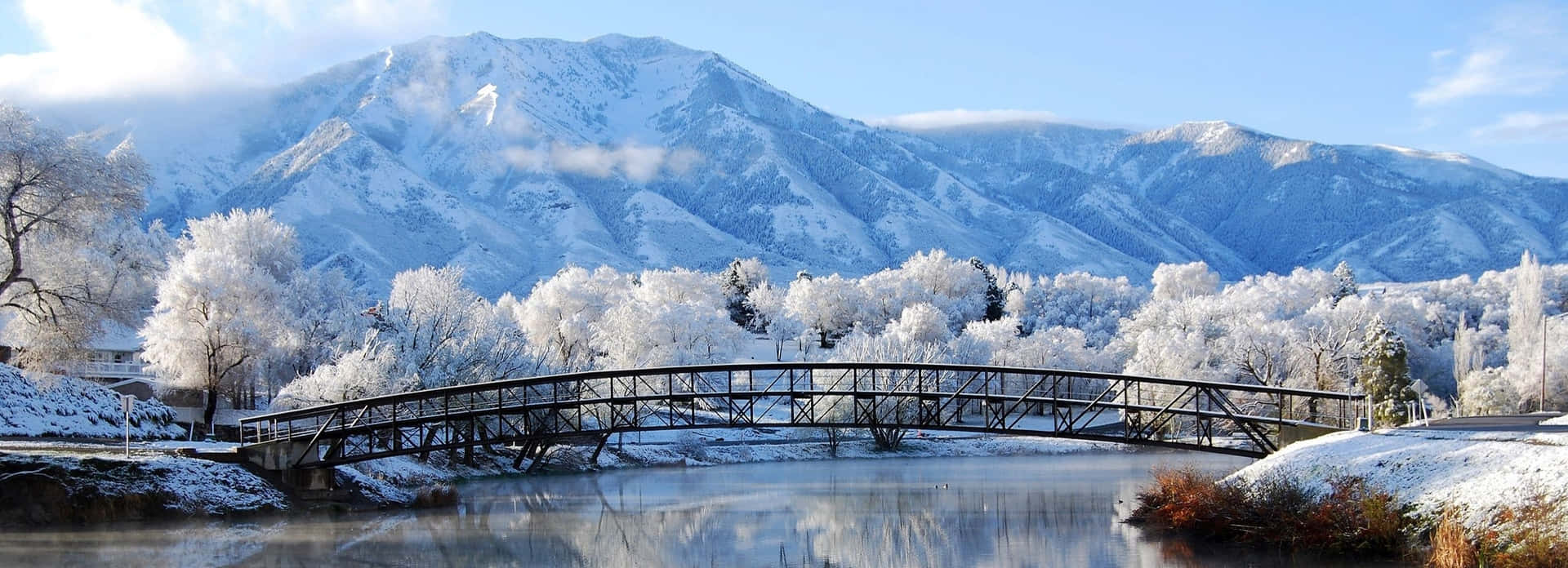 Panoramic Mountain Winter Scenery Desktop Wallpaper