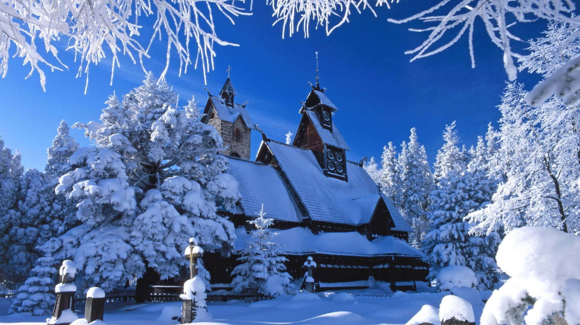 Church In Winter Scenery Desktop Wallpaper