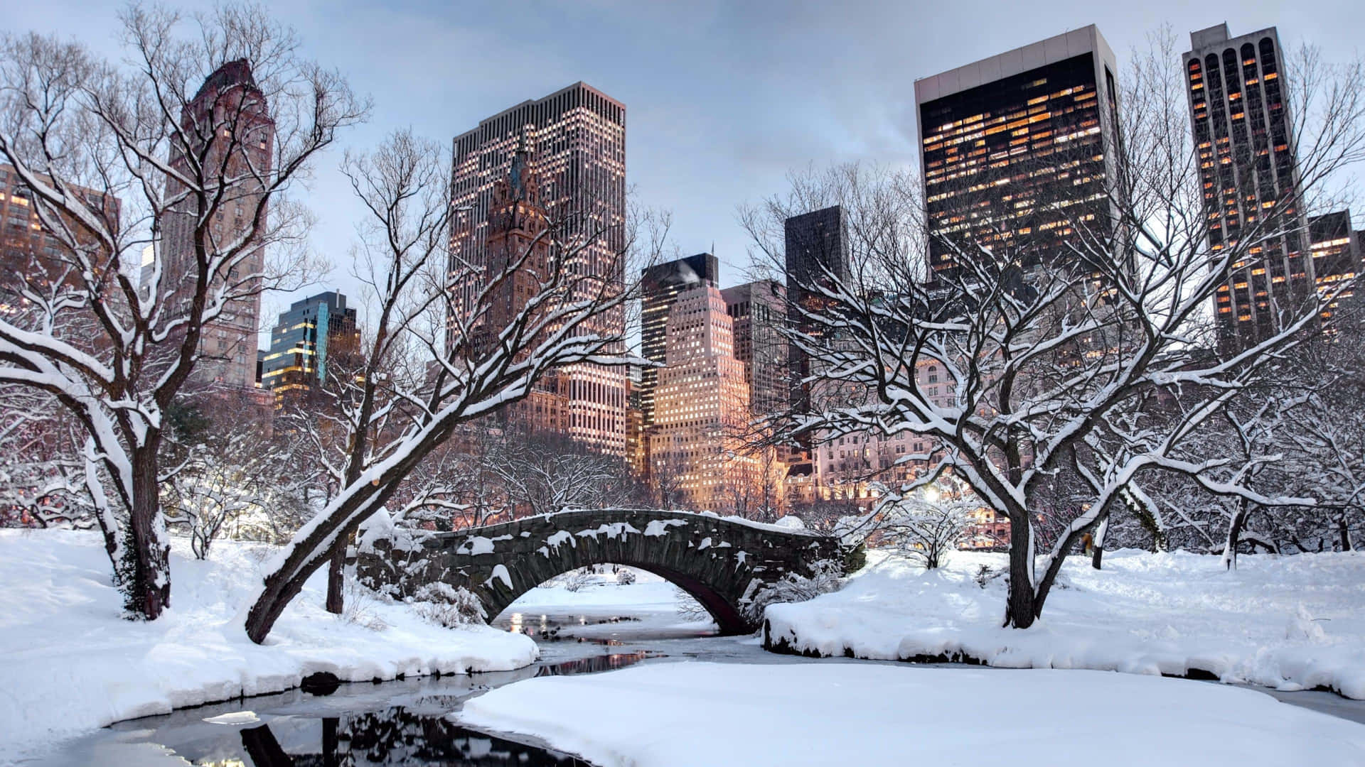 Central Park Winter Scenery Desktop Wallpaper