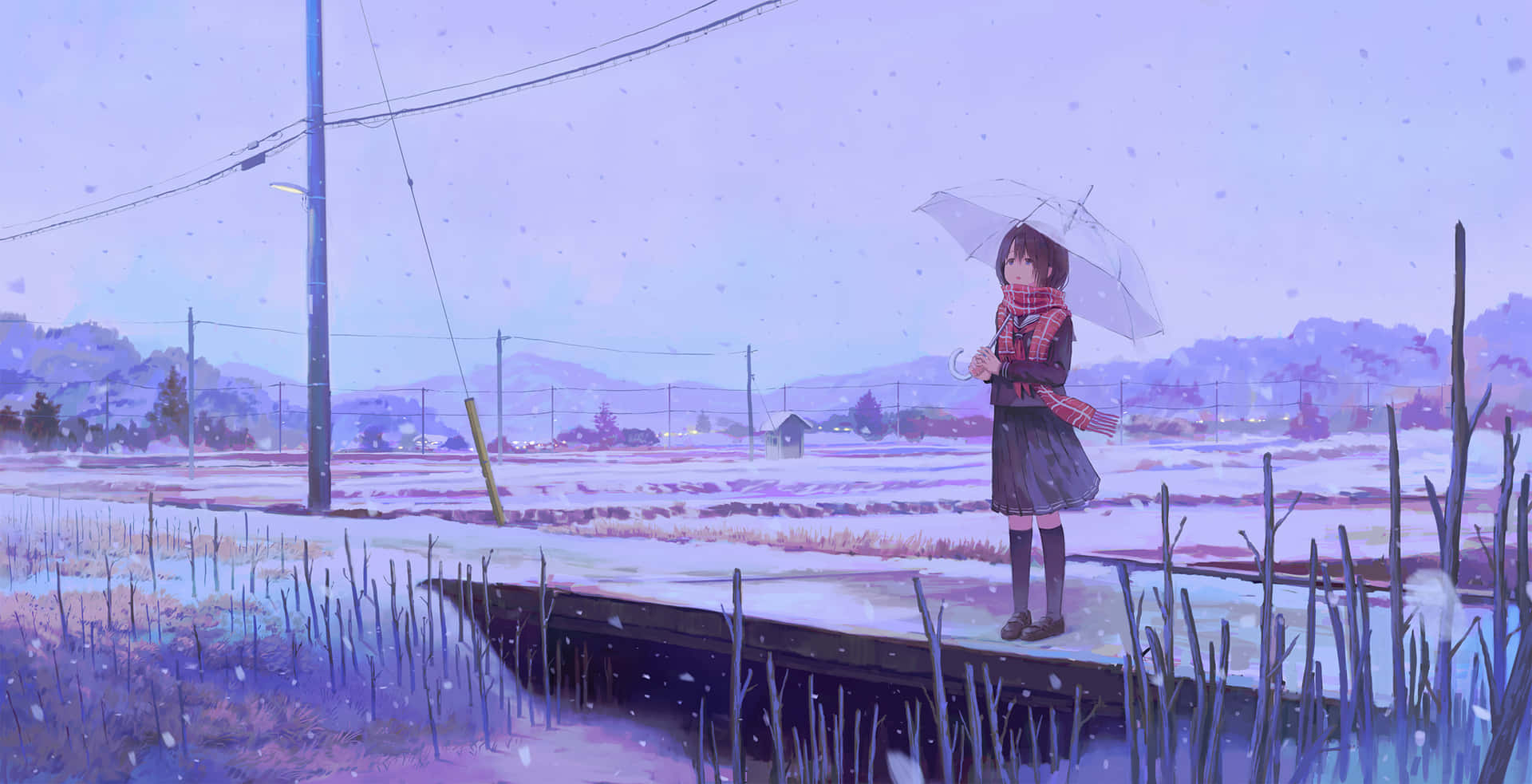 Winter Schoolgirl With Umbrella Wallpaper