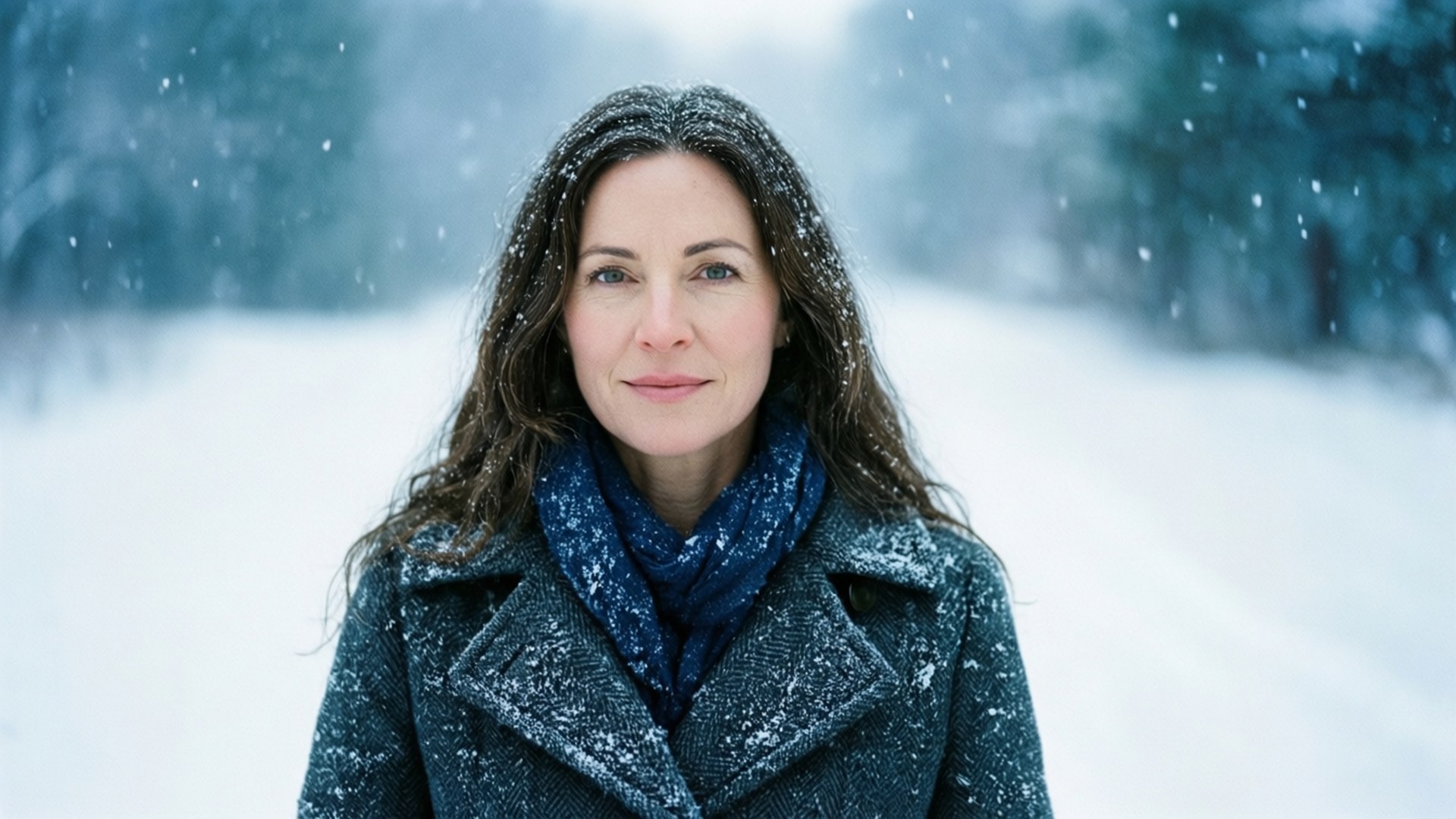 Peaceful winter scene with Katherine Lanasa in snow