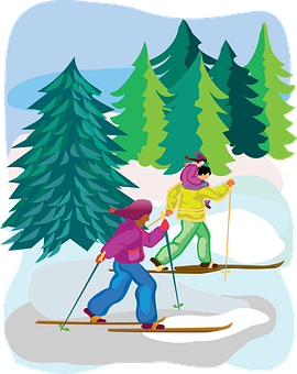 Winter Skiing Adventure Forest Scene PNG