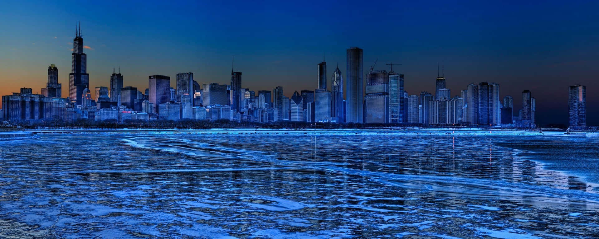 Winter Skyline Frozen Waterfront Panorama Wallpaper