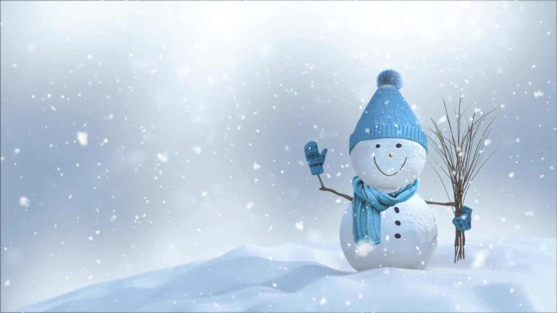 a snowman is holding a broom in the snow