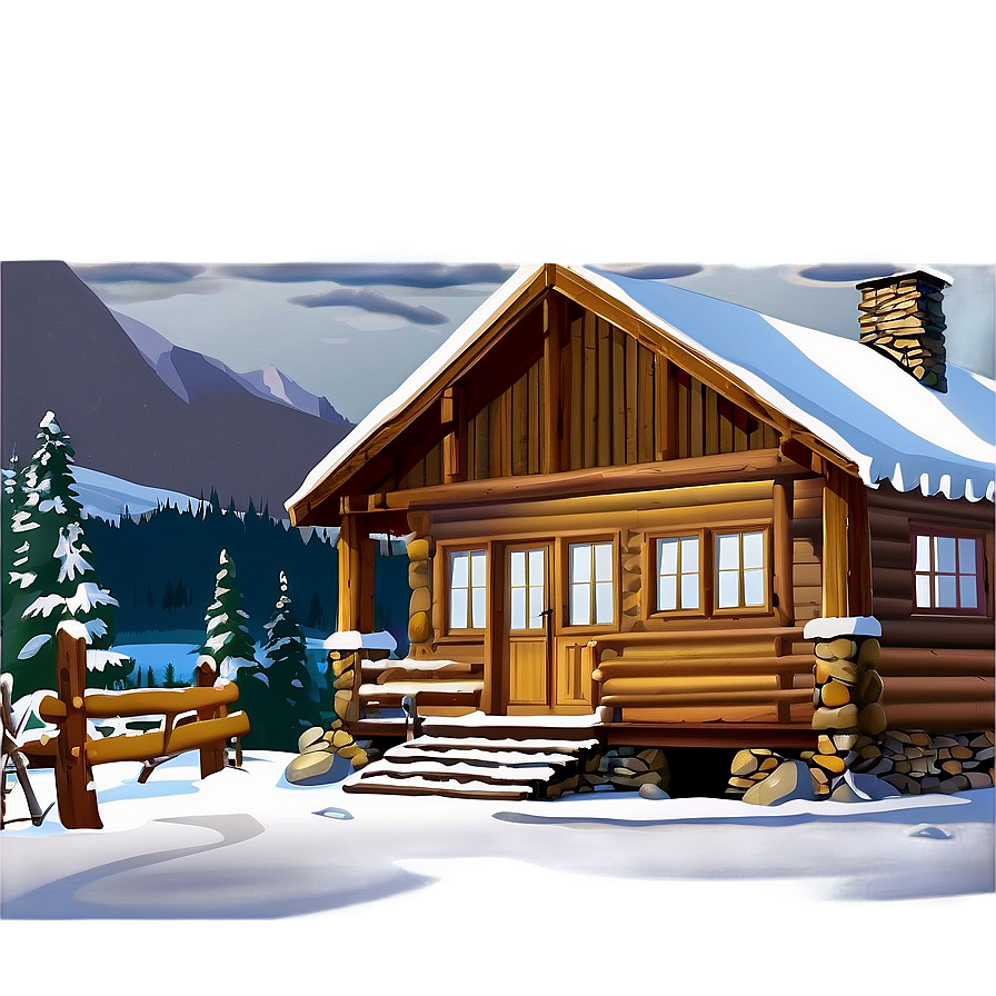 Winter Snow Cabin Scene Png Eho45 PNG