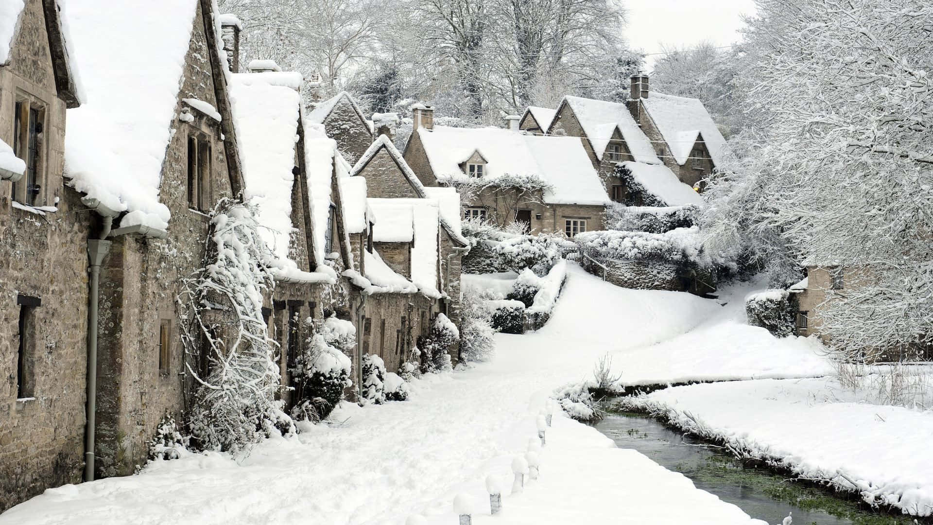 Winter_ Snow_ Covered_ Cotswold_ Cottages Wallpaper