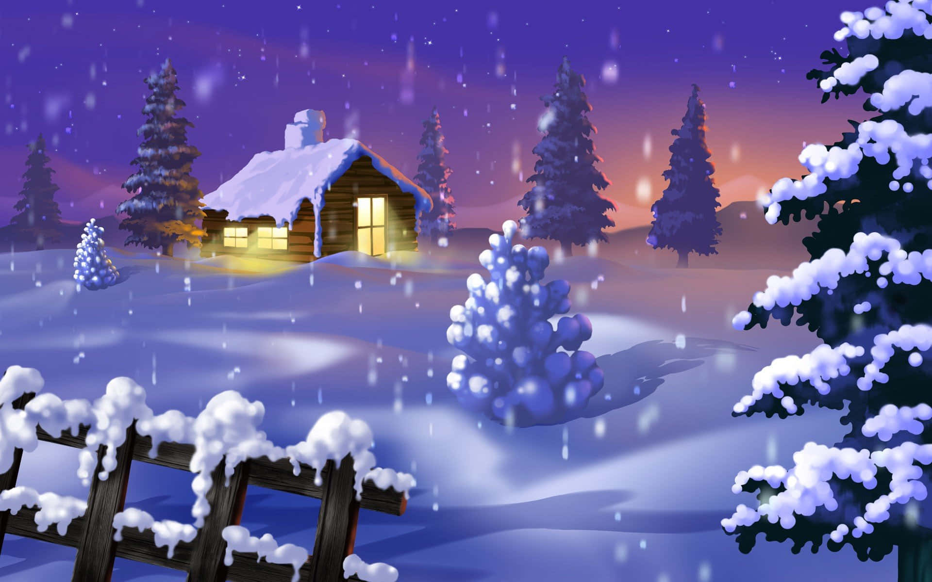 A Winter Scene With A House And Trees Wallpaper