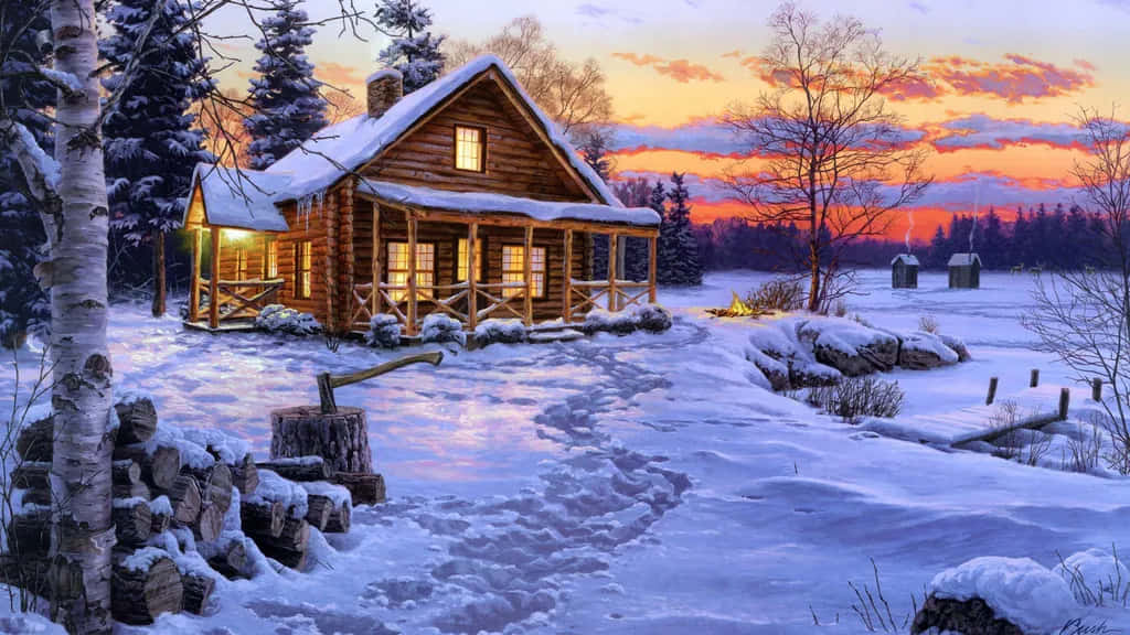 A picturesque winter landscape draped in glittering white snow Wallpaper