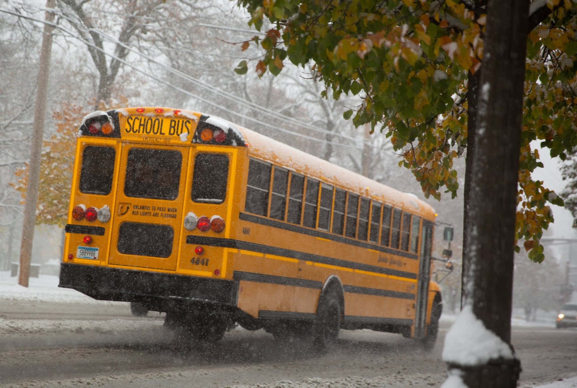Winter Snow Yellow School Bus Background